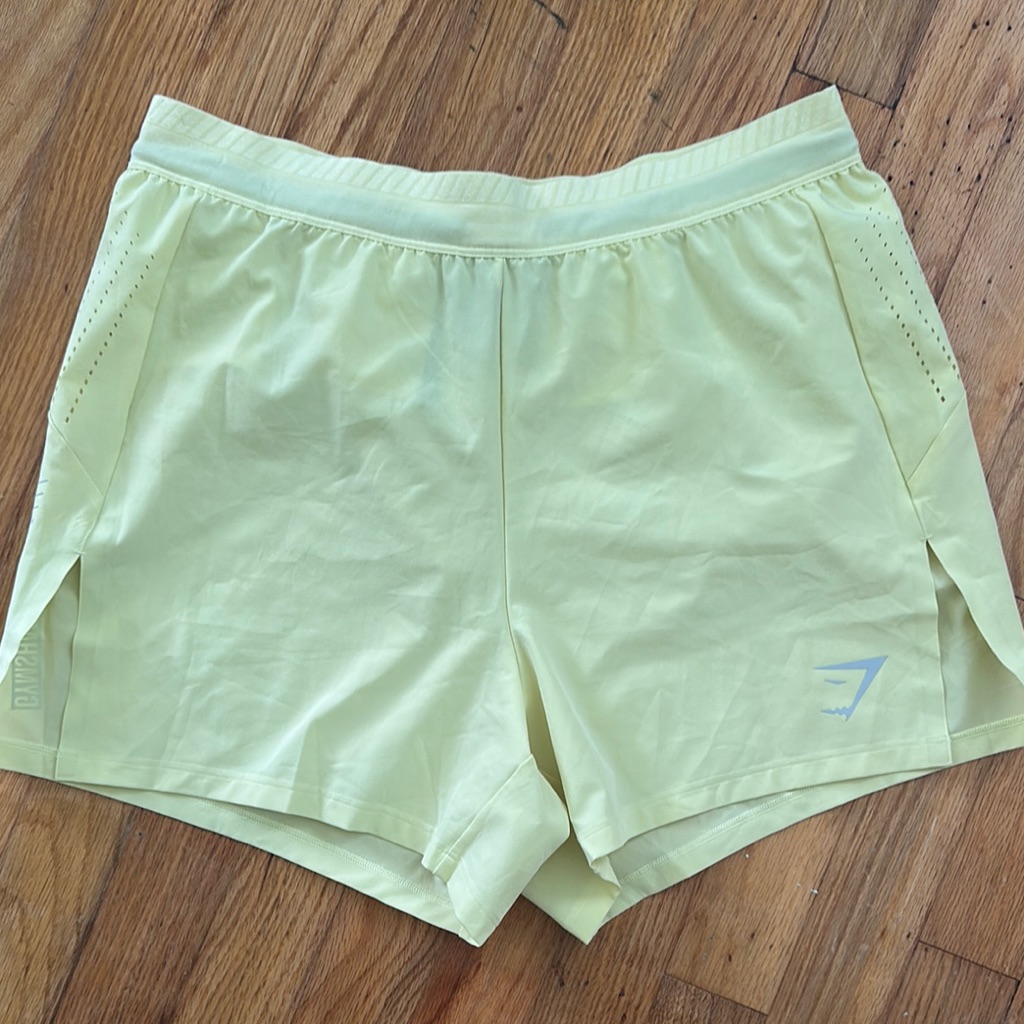 Yellow Gymshark Athletic Shorts With Elastic Waistband